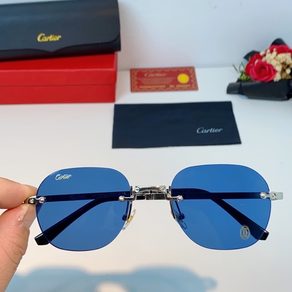 Cartier Rimless Sunglasses with Blue Lenses